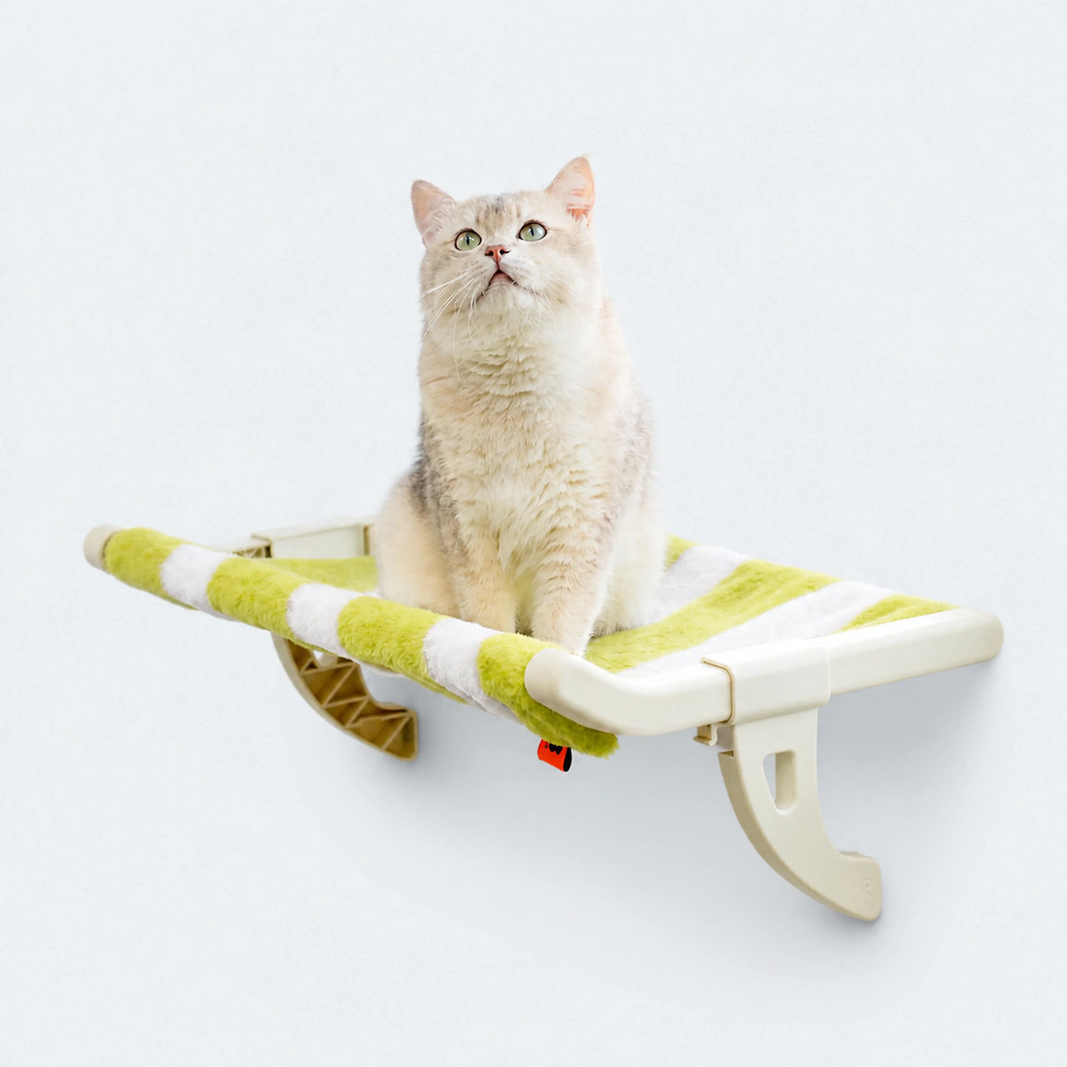 Adjustable cat window perch with a soft cover beside a secure window