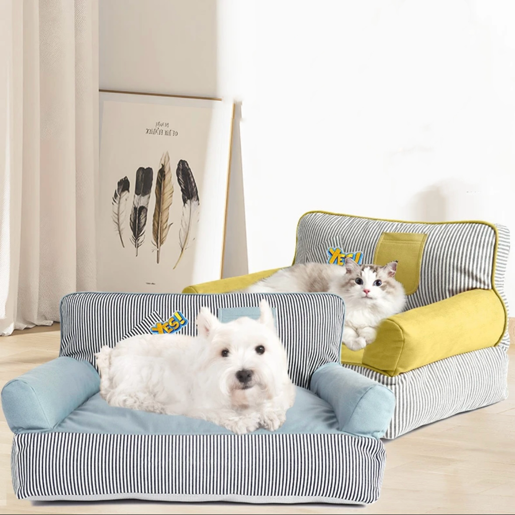 Striped Bolster Pet Sofa Bed – 2 Styles, 3 Sizes