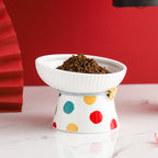 Colorful Polka Dot Raised Ceramic Cat Bowls – 6 Models
