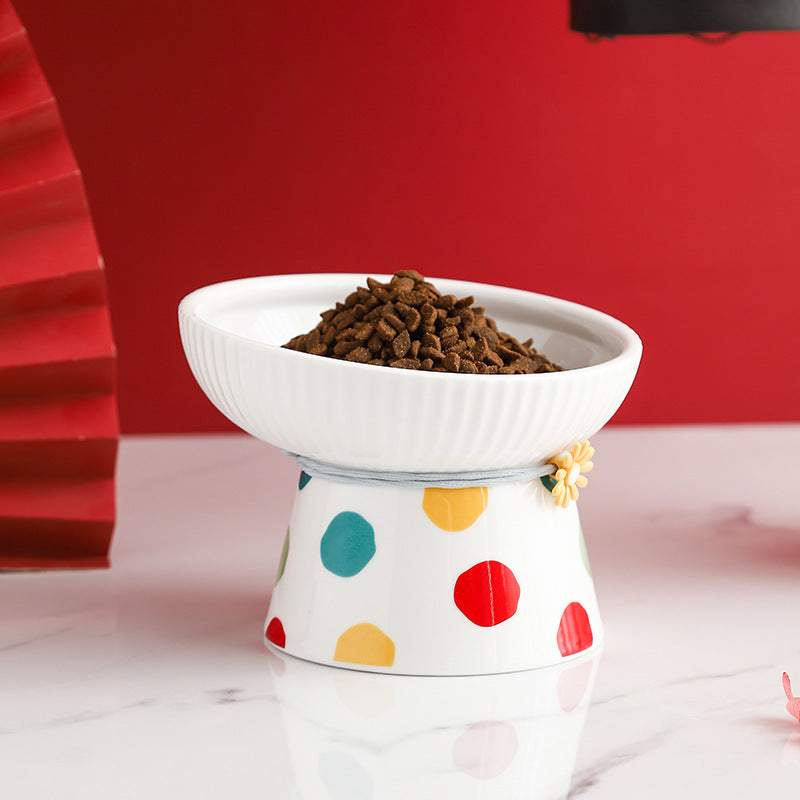 Colorful Polka Dot Raised Ceramic Cat Bowls – 6 Models