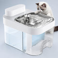 White smart cat water fountain with stainless-steel tray and cat