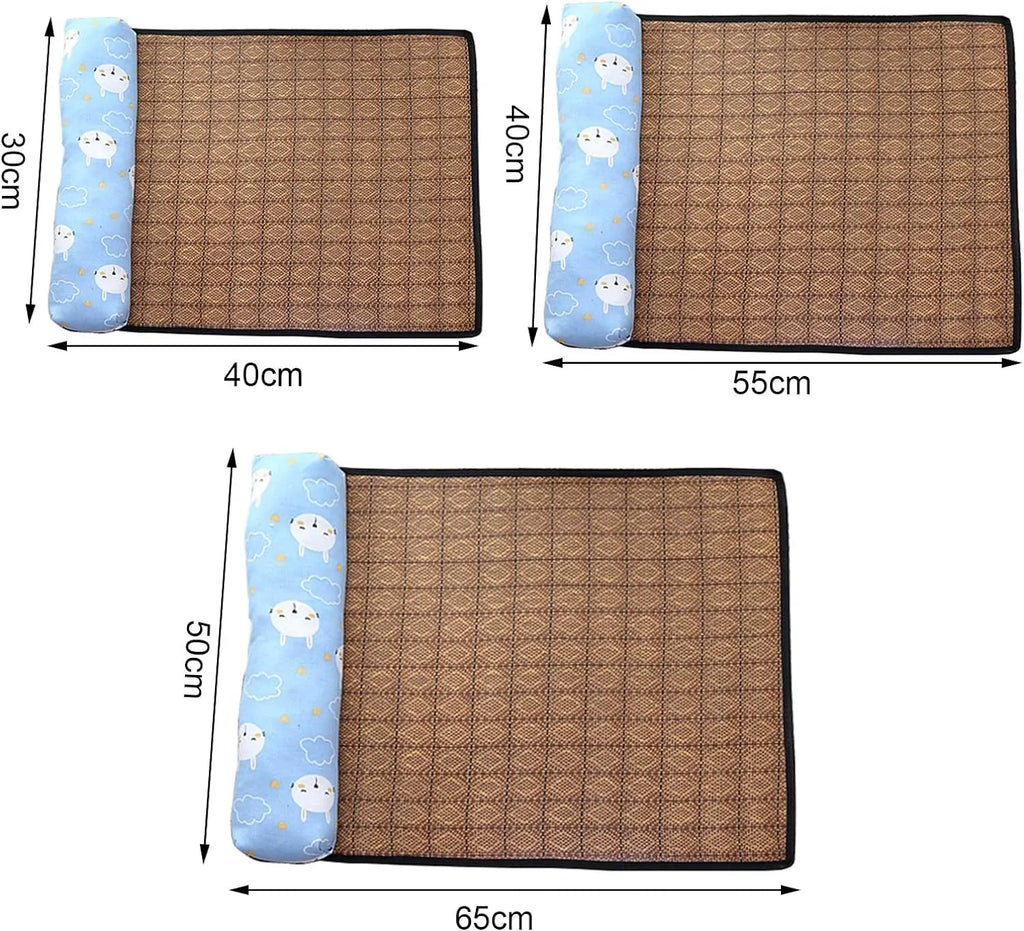 Breathable Rattan-Weave Pet Mat with Pillow – 5 Colors, 3 Sizes