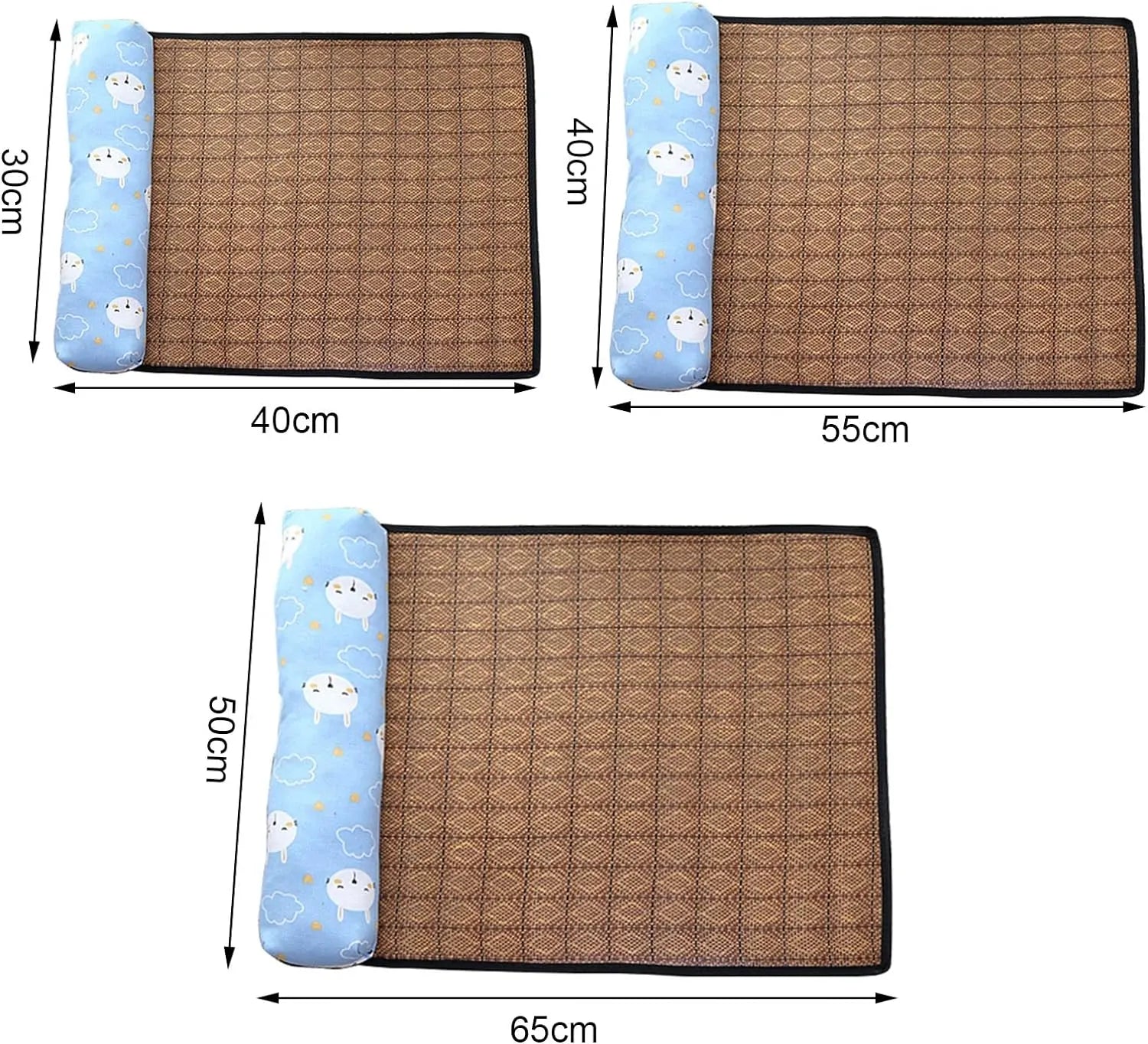 Breathable Rattan-Weave Pet Mat with Pillow – 5 Colors, 3 Sizes