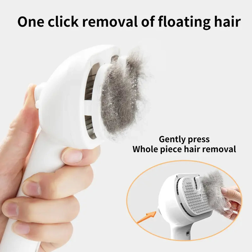 One-button hair release from pet grooming brush