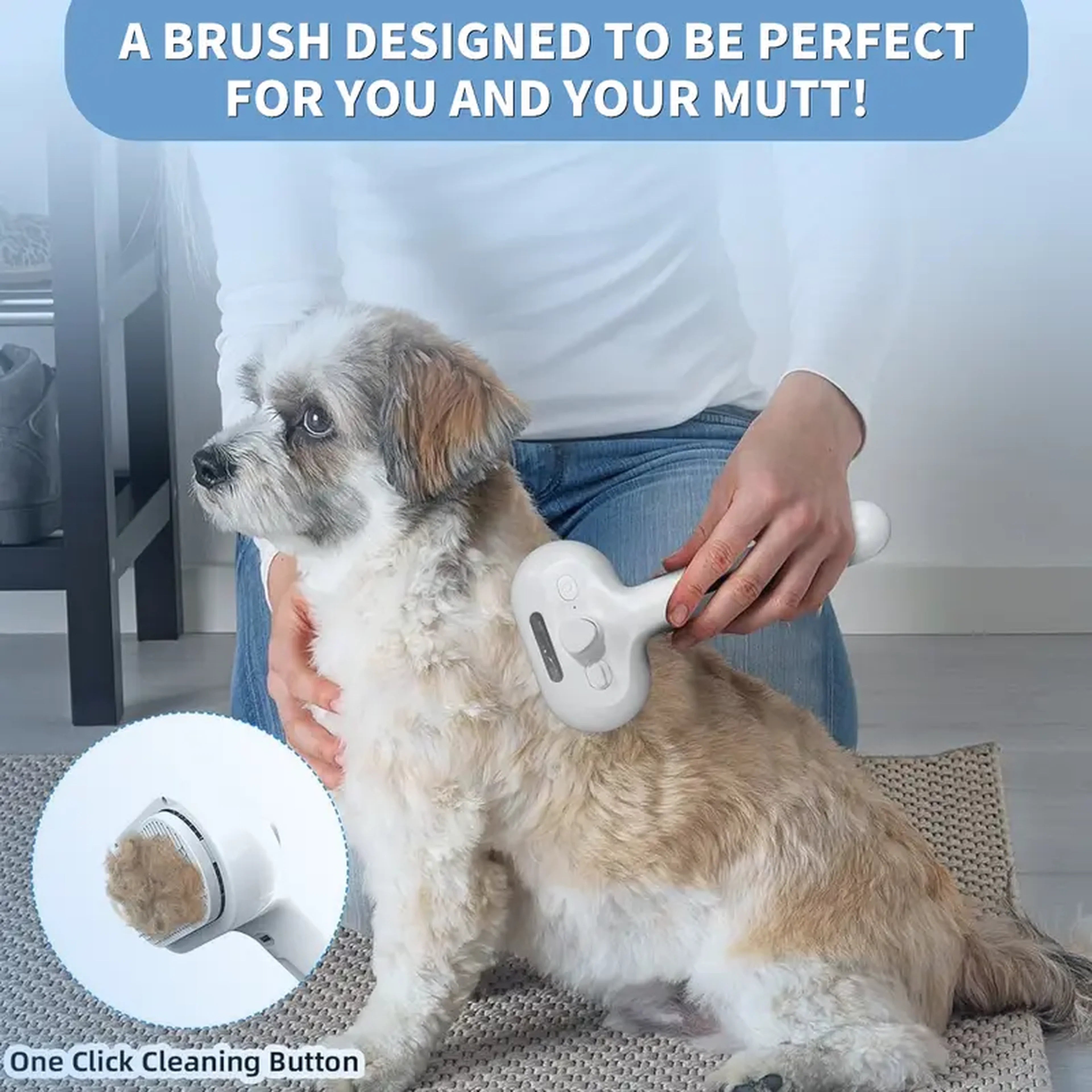 Pet grooming brush in use on a dog