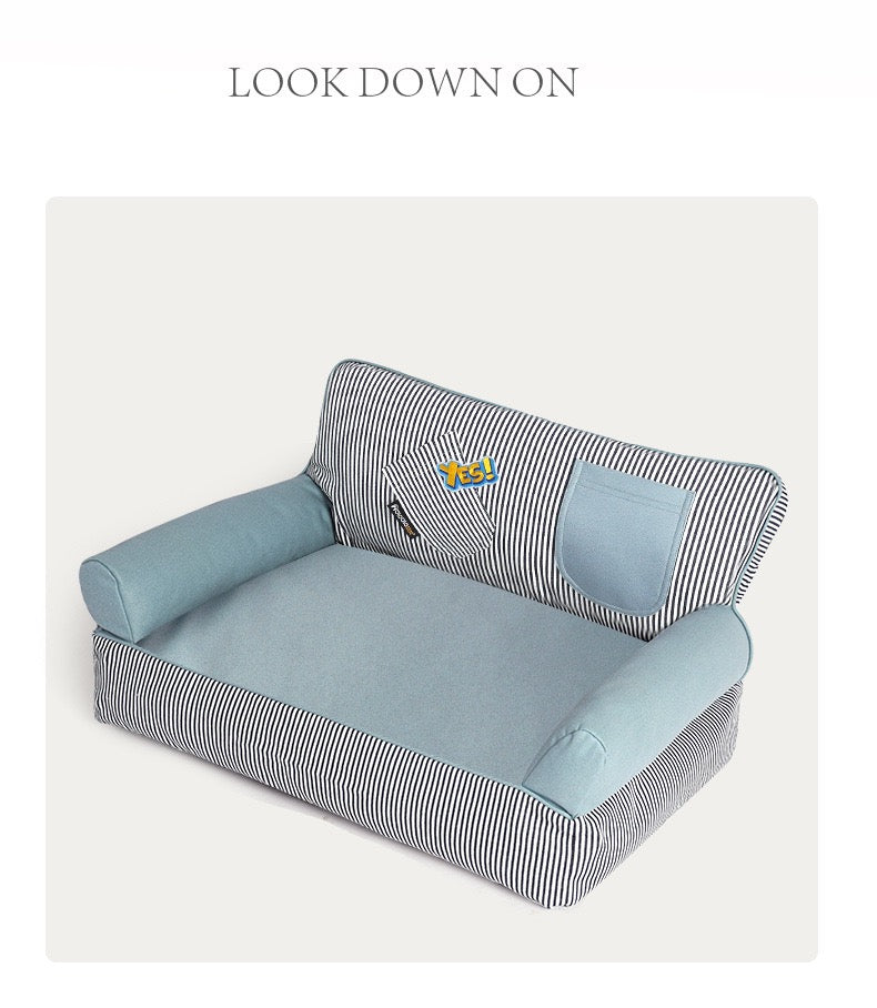 Striped Bolster Pet Sofa Bed – 2 Styles, 3 Sizes