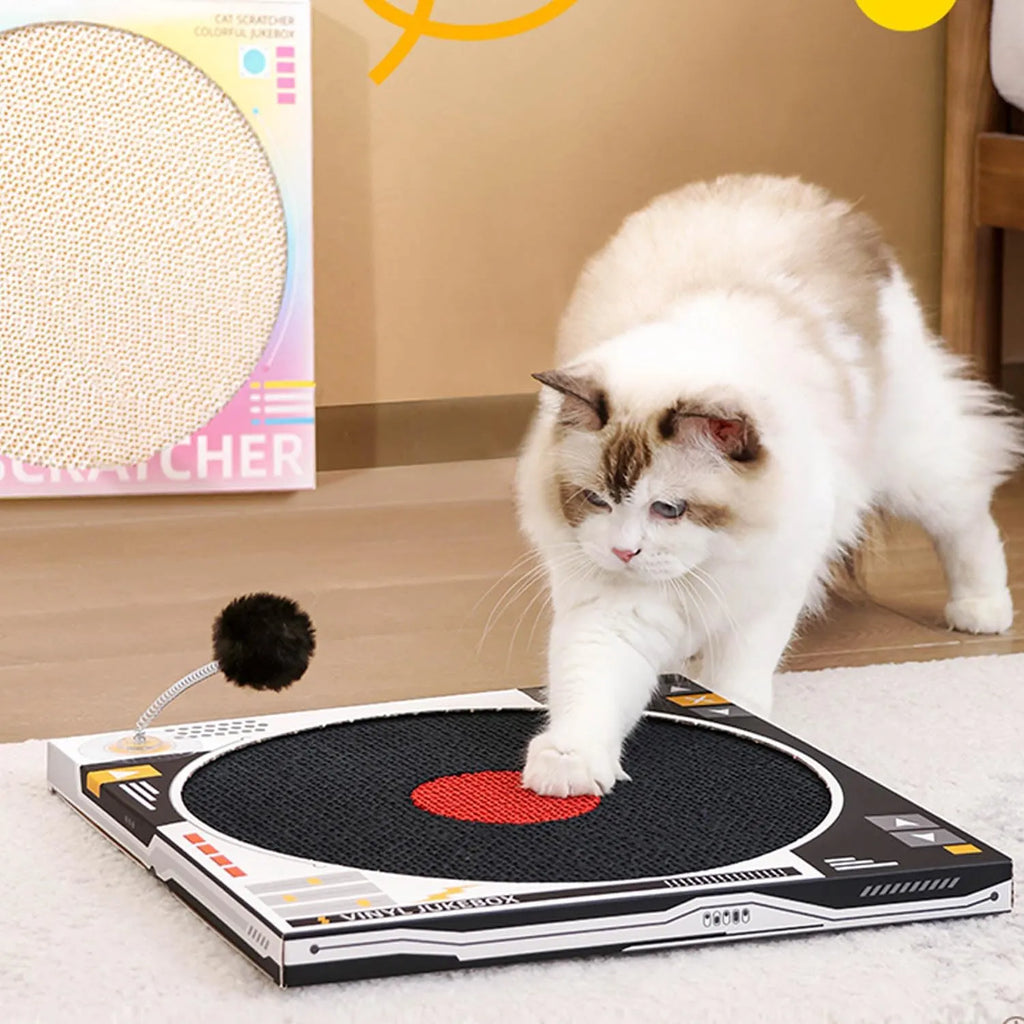 Record Player Cardboard Cat Scratcher with Play Ball – 2 Colors