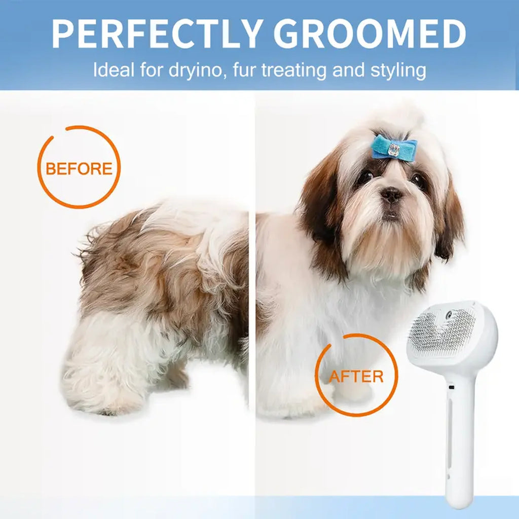 Pet grooming brush before and after use
