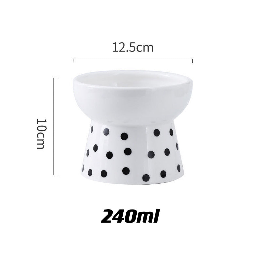 Black & White Raised Ceramic Cat Bowl – Single or 2-Piece Set