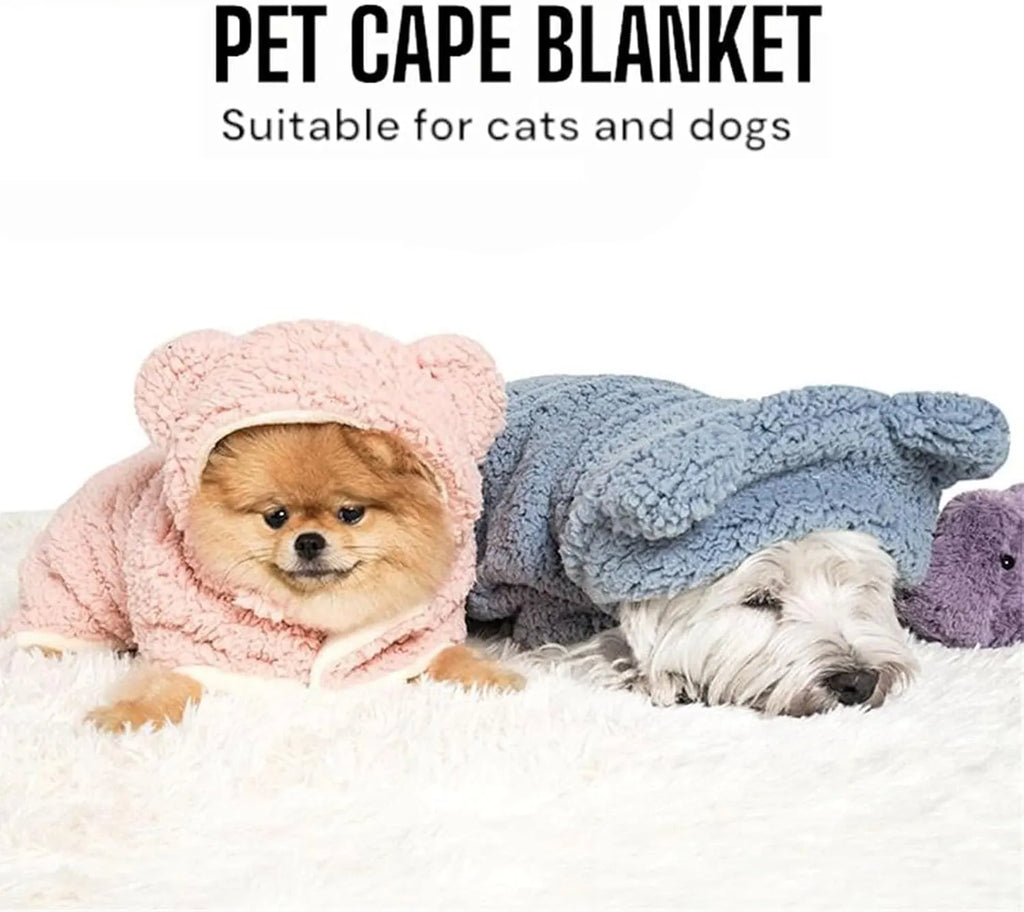 Sherpa Pet Cape Blanket with Hood – 5 Colors, 3 Sizes