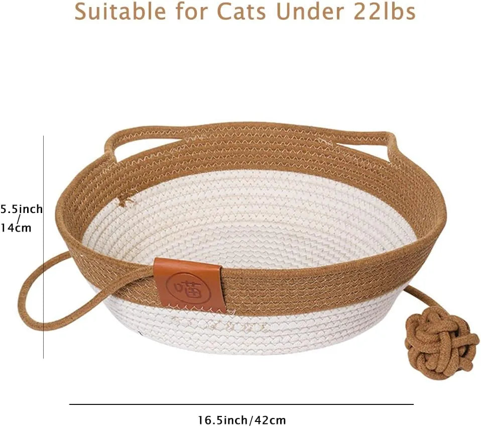 Handwoven Cotton Rope Cat Basket Bed with Teaser – 10 Designs
