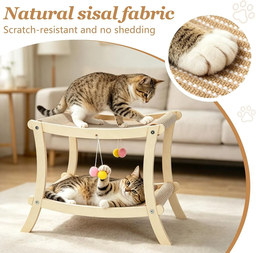 Double-Tier Cat Hammock & Scratcher with Hanging Toys – 2 Styles