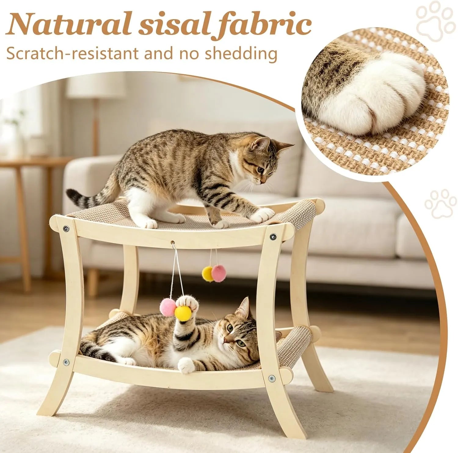 Double-Tier Cat Hammock & Scratcher with Hanging Toys – 2 Styles