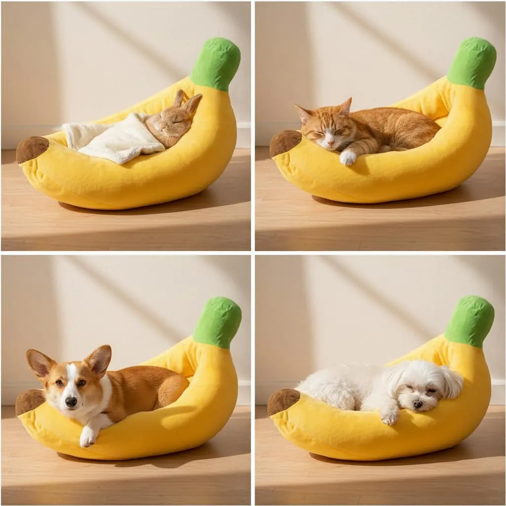 Banana-Shaped Washable Pet Bed for Cats & Dogs
