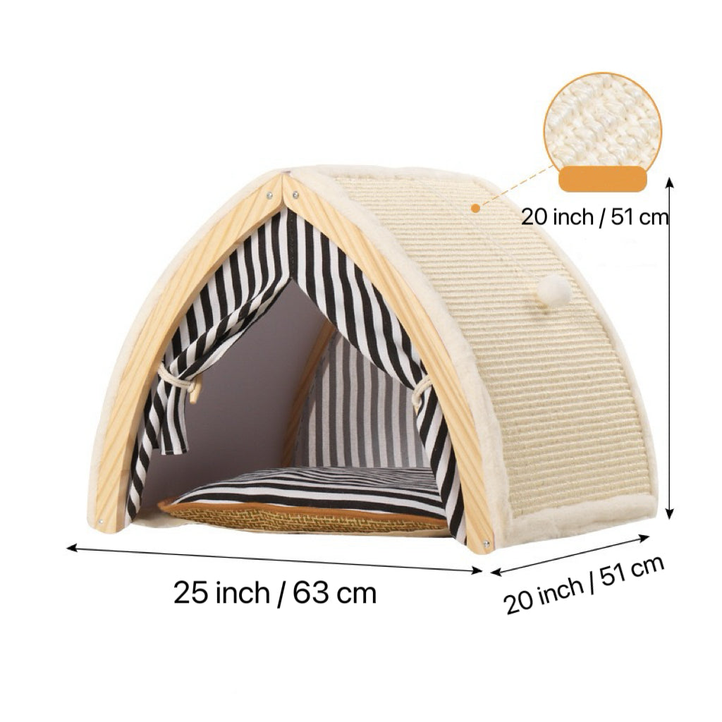 Tent-Shaped Cat House with Sisal Scratcher