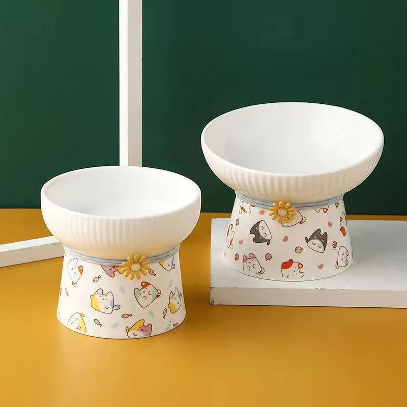 Cute Printed Raised Ceramic Cat Bowl – 4 Designs