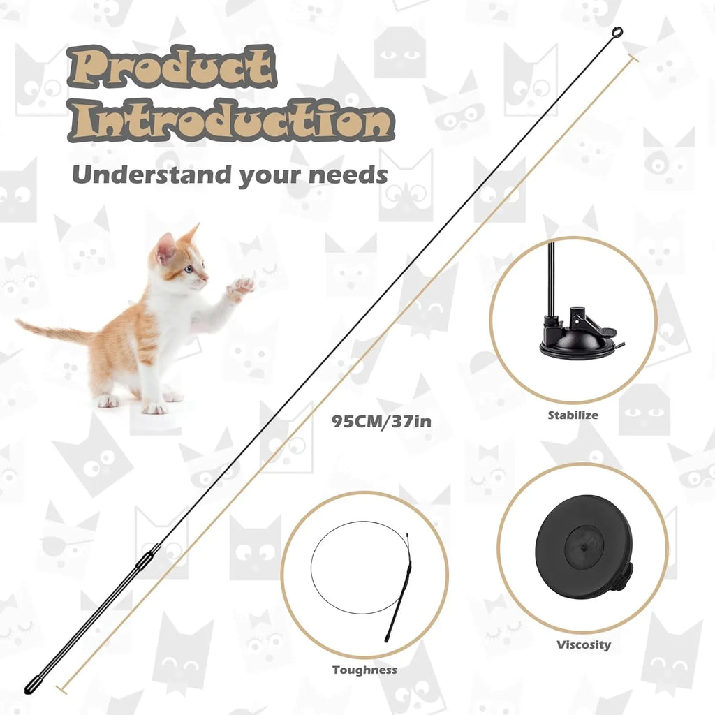 Suction Base Feather Wand Cat Toy – 5 Colors