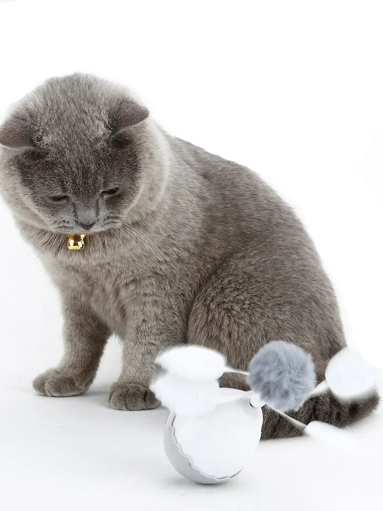 Electronic Tumbler Cat Toy with Pom-Pom & Feathers