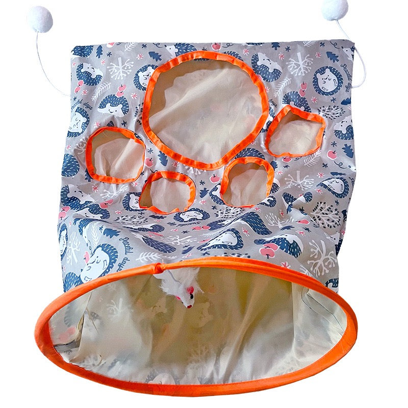 Foldable Cat Play Tunnel with Peek Holes & Hanging Toys