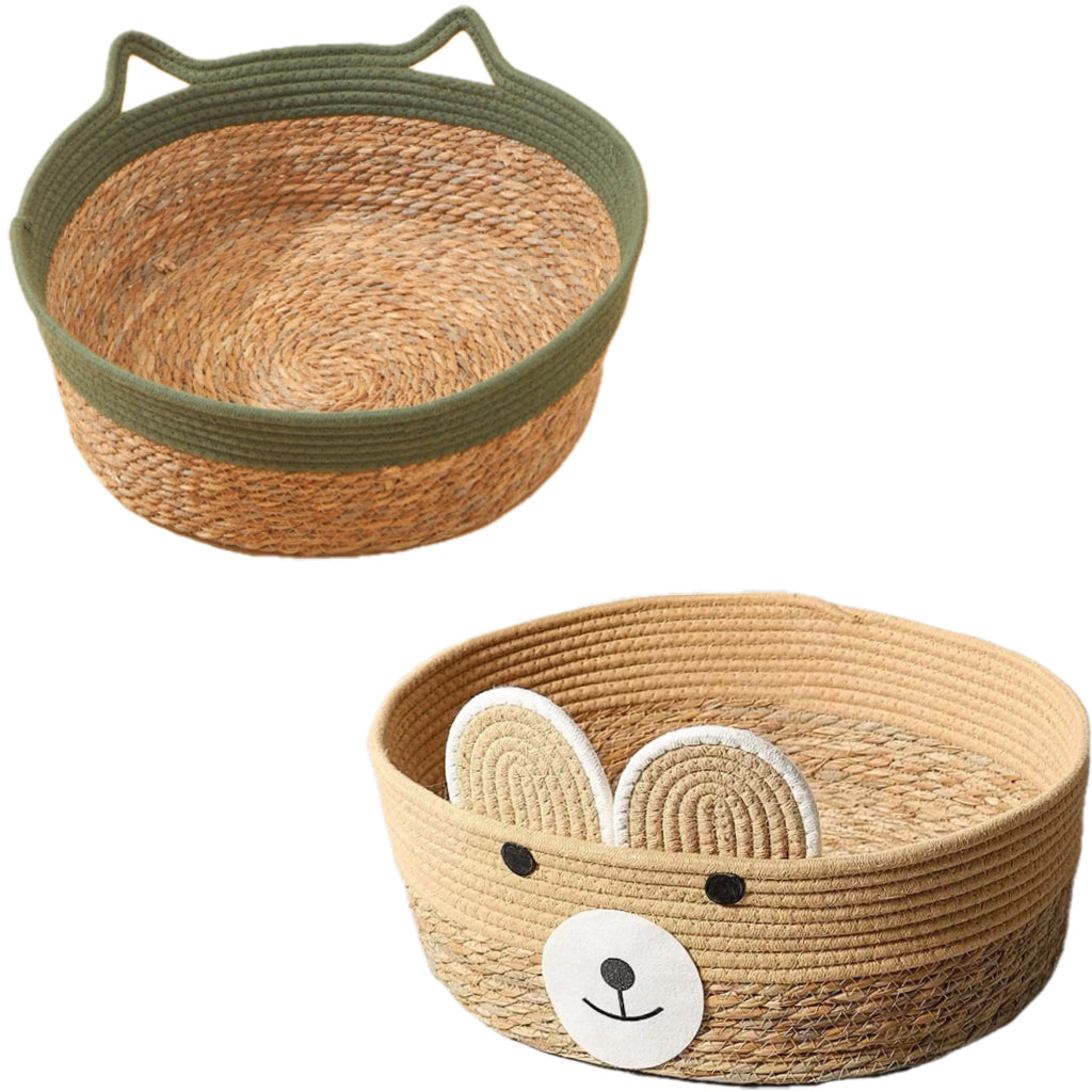 Handwoven Cotton Rope Cat Basket Bed with Teaser – 10 Designs