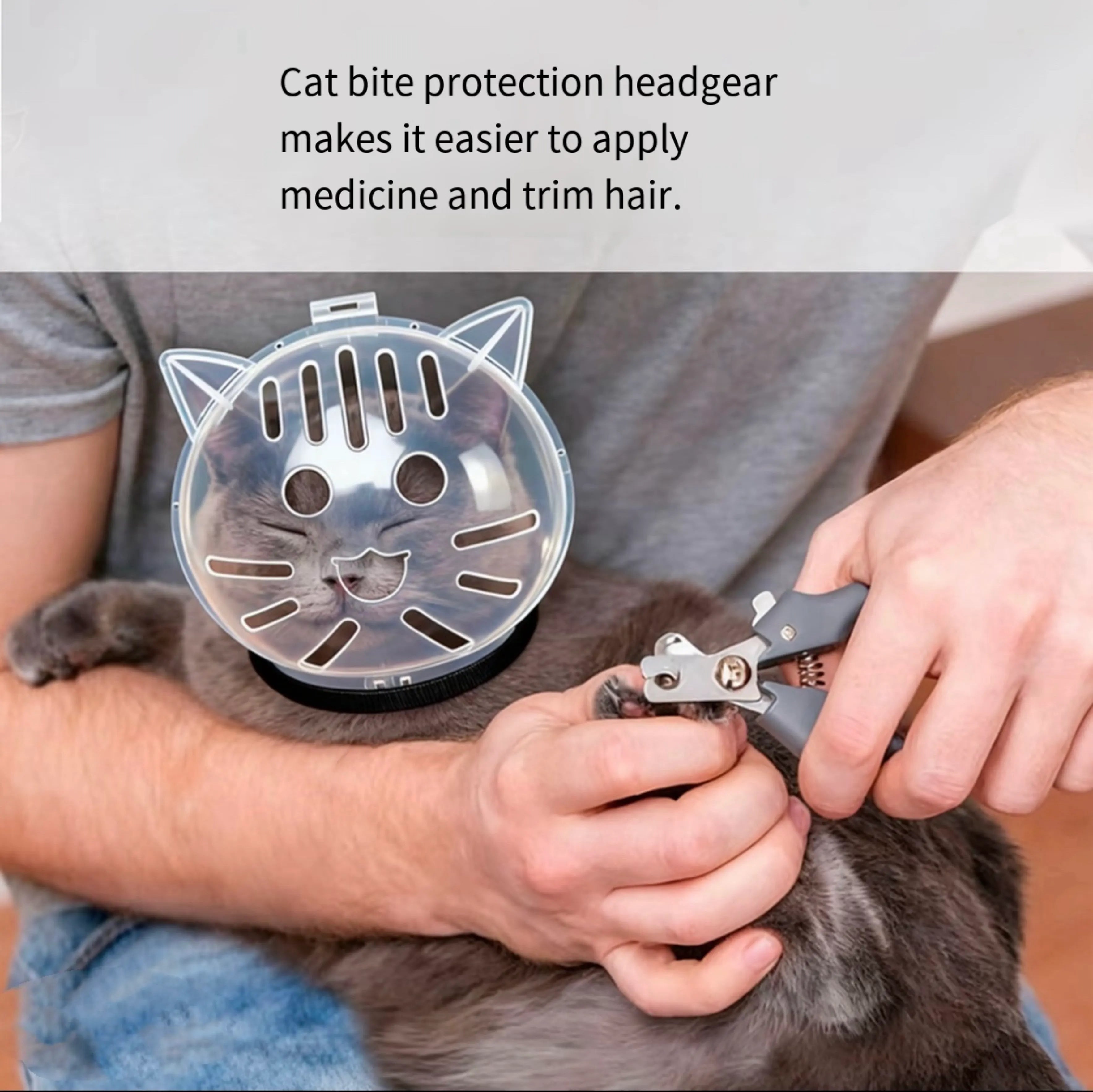Transparent Breathable Cat Grooming Hood – M to XL
