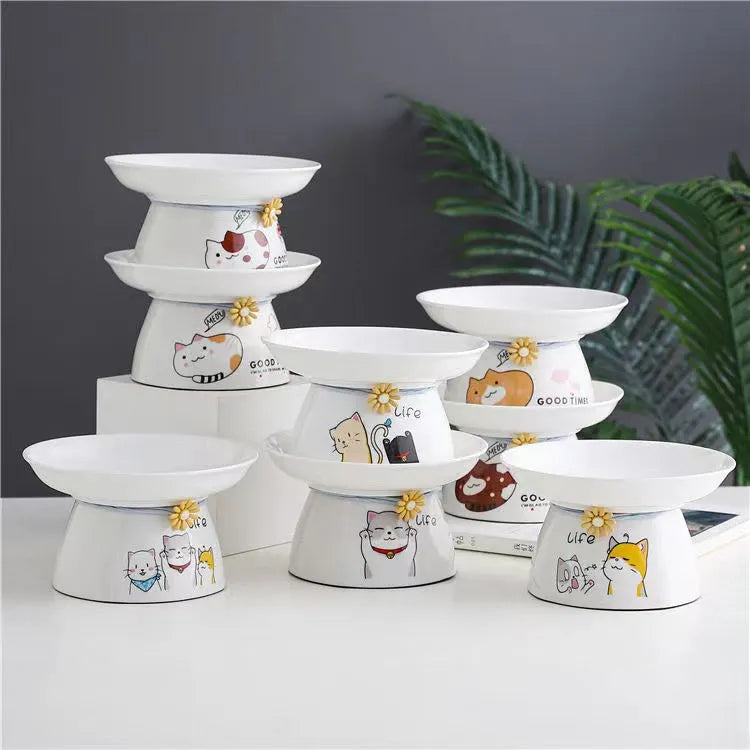Raised Ceramic Cat Food & Water Bowls – Single or Set