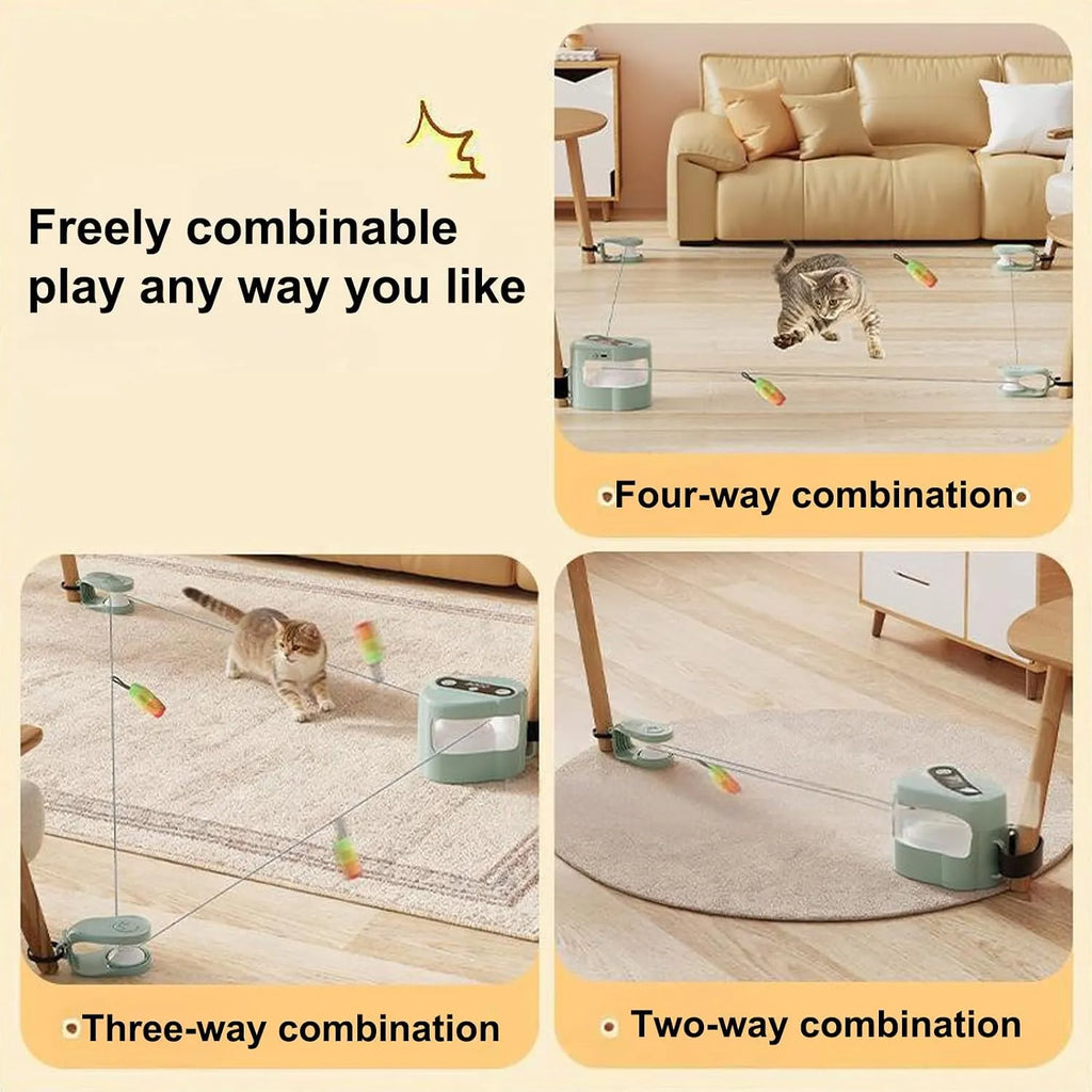 Remote Control Rope-Track Cat Teaser with Feather & Sound