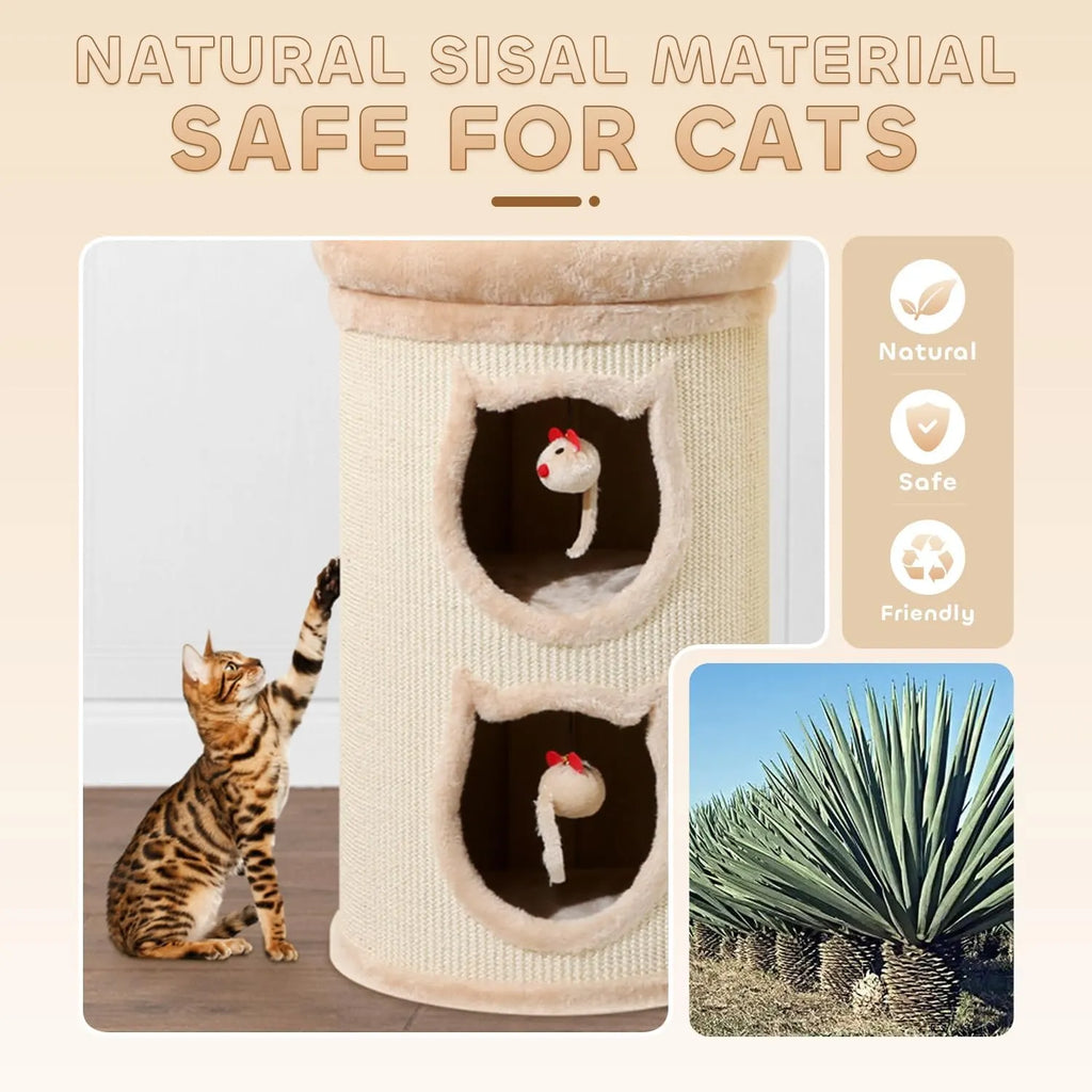 Two-Level Sisal Cat Scratcher Bed with Round Lounges