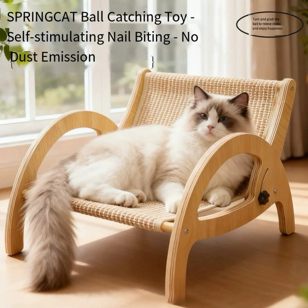Adjustable Wooden Cat Scratcher Lounge with Sisal Mat