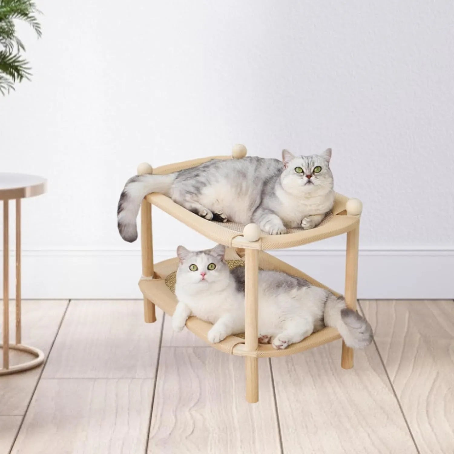 Double-Tier Wooden Cat Hammock Bed