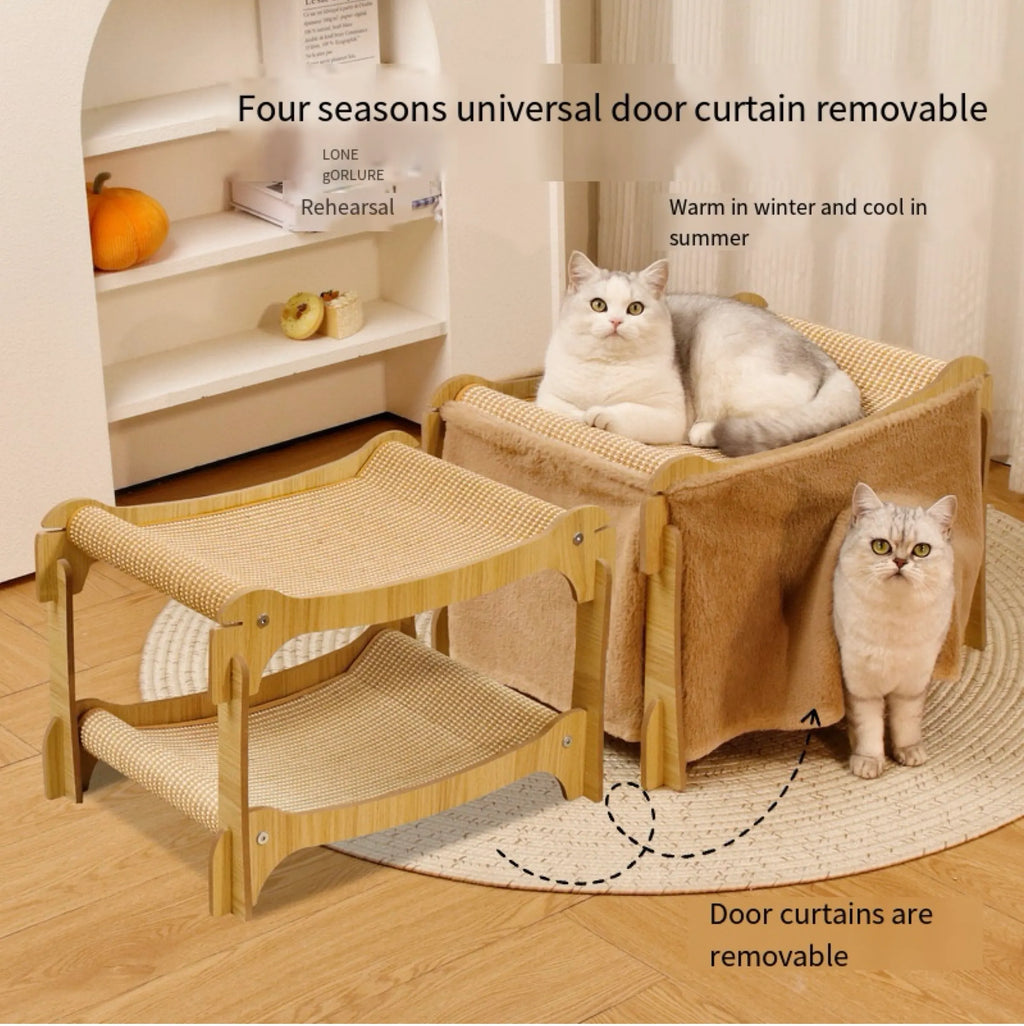 2-Tier Cat Hammock Bed with Optional Door Curtain