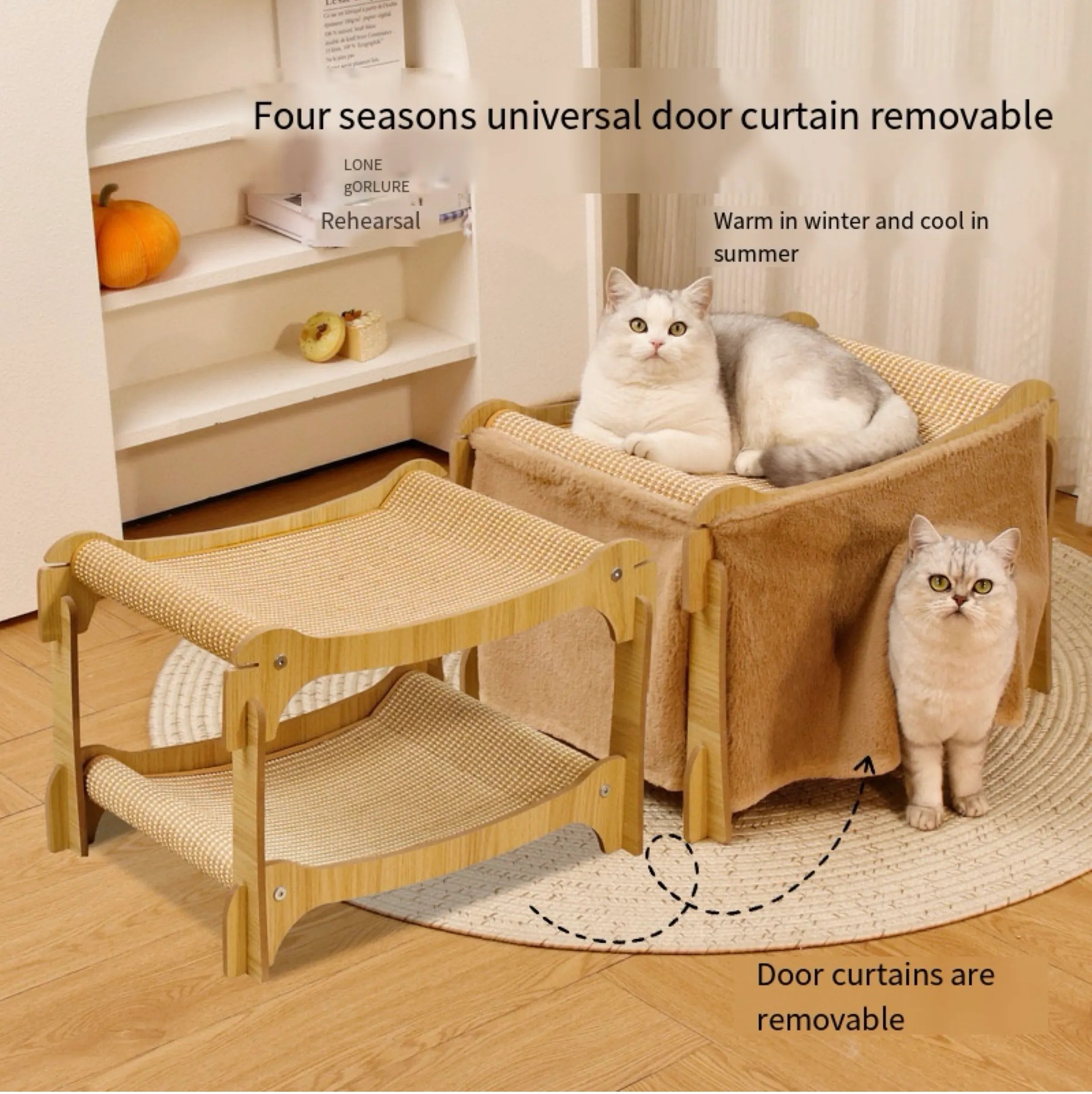2-Tier Cat Hammock Bed with Optional Door Curtain