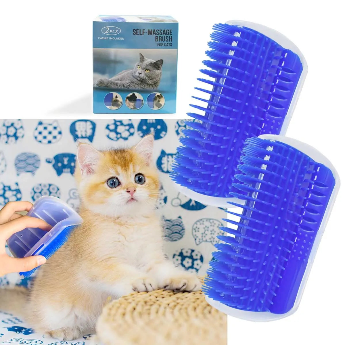 Wall-Corner Self-Grooming Brush for Cats – Single or 3-Color Set