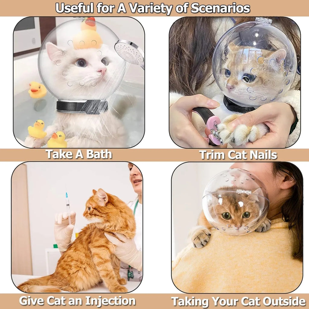 Transparent Breathable Cat Grooming Hood – M to XL
