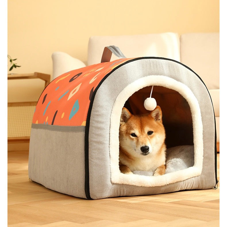 2-in-1 Foldable Pet Cave Bed – 3 Styles, 5 Sizes
