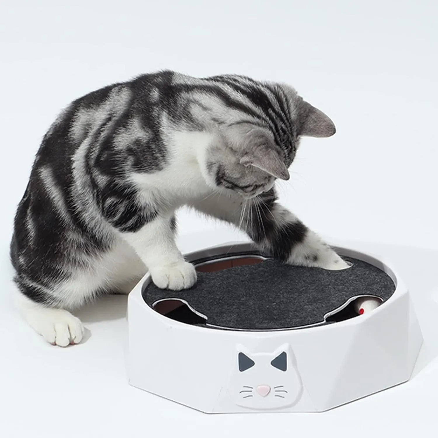 Interactive Rotating Mouse Track Cat Toy with Felt Scratcher