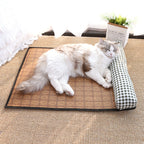 Breathable Rattan-Weave Pet Mat with Pillow – 5 Colors, 3 Sizes