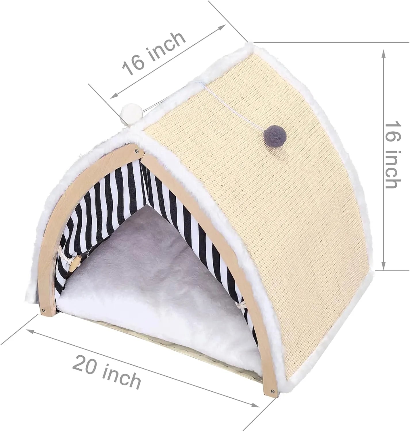 Tent-Shaped Cat House with Sisal Scratcher