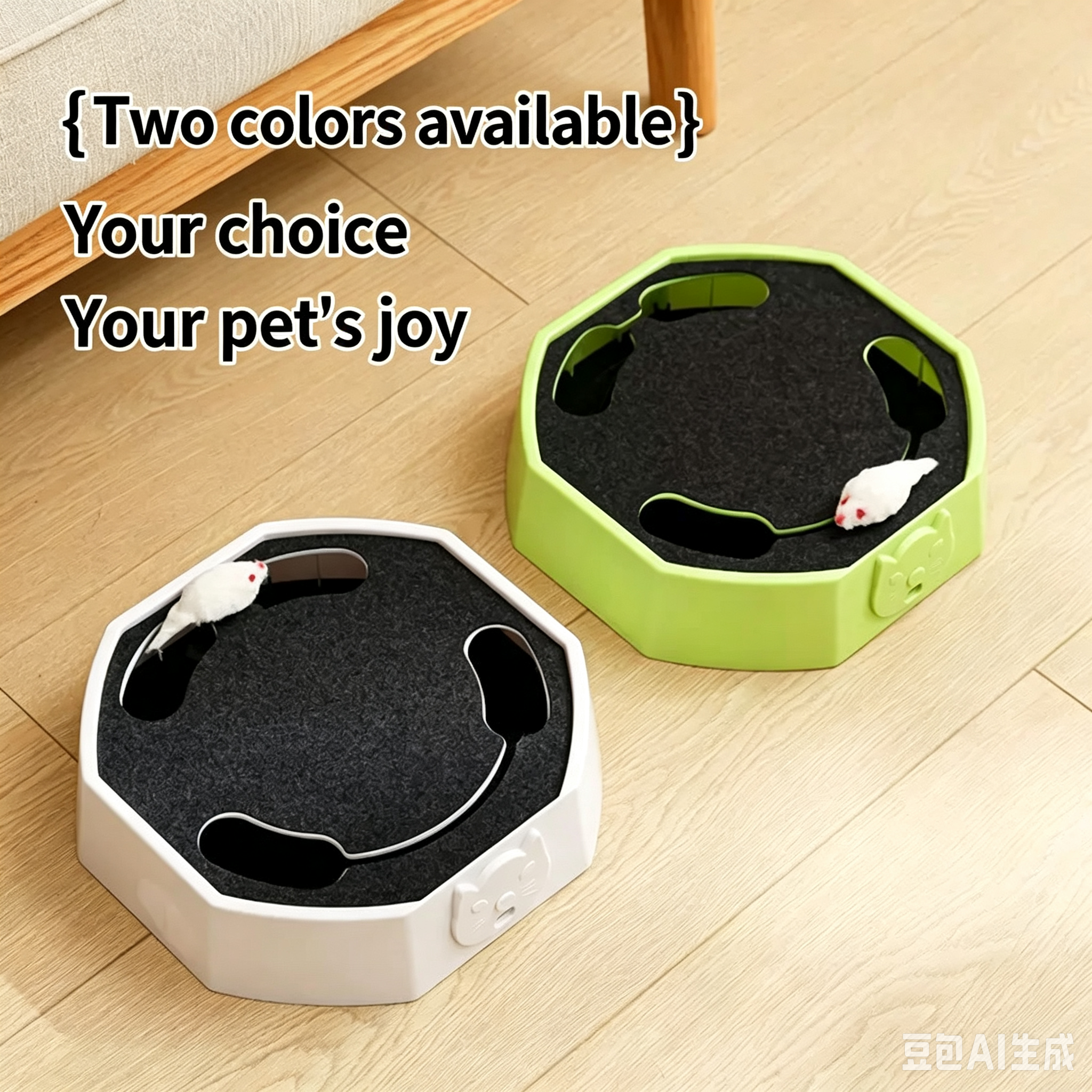 Interactive Rotating Mouse Track Cat Toy with Felt Scratcher
