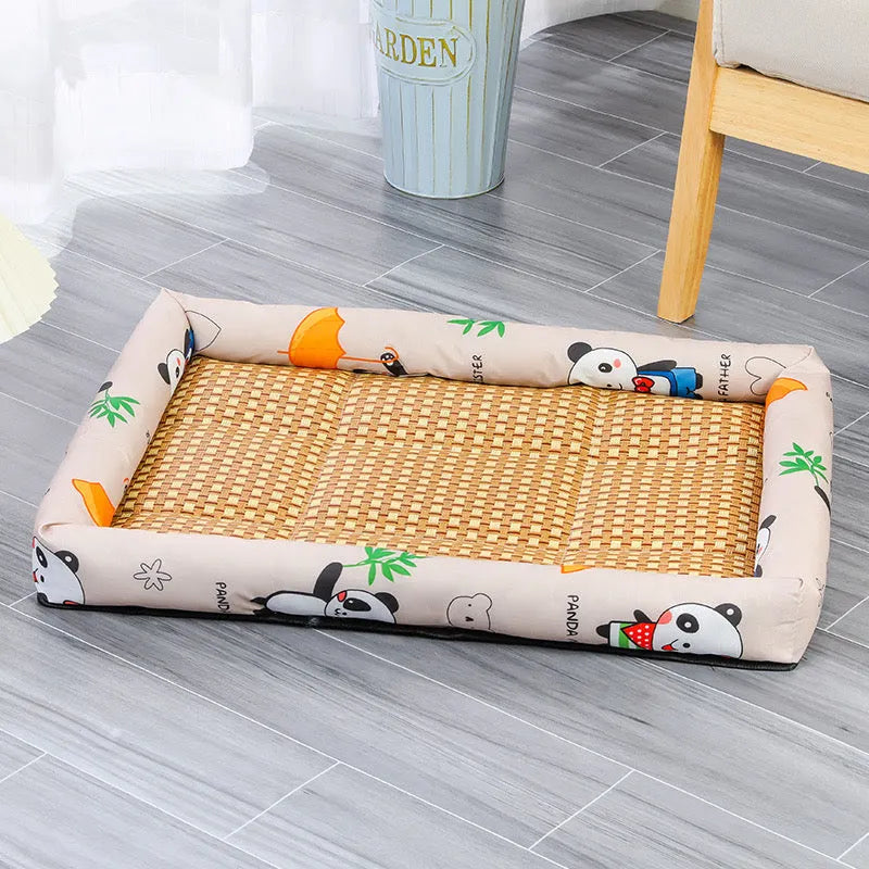 Rattan-Weave Pet Cooling Mat with Bolster – 5 Styles, 5 Sizes