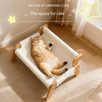 White Plush Cat Hammock with Wooden Frame