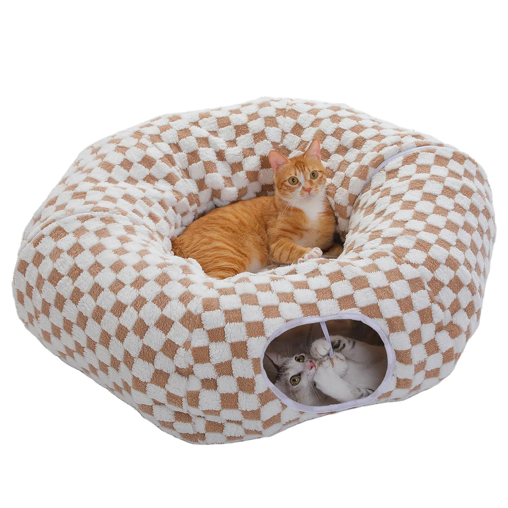 Washable Plush Donut Cat Tunnel Bed – 5 Designs