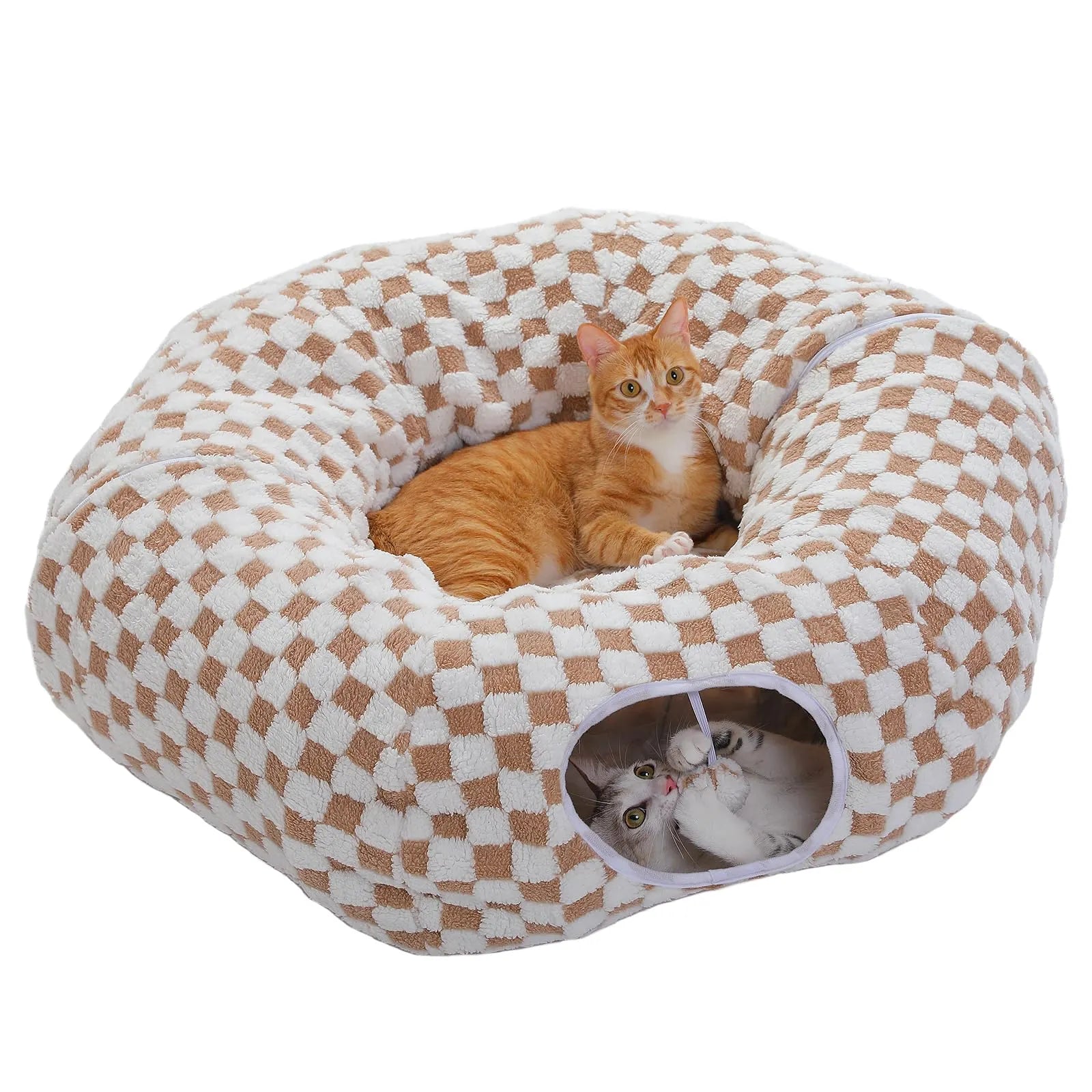 Washable Plush Donut Cat Tunnel Bed – 5 Designs