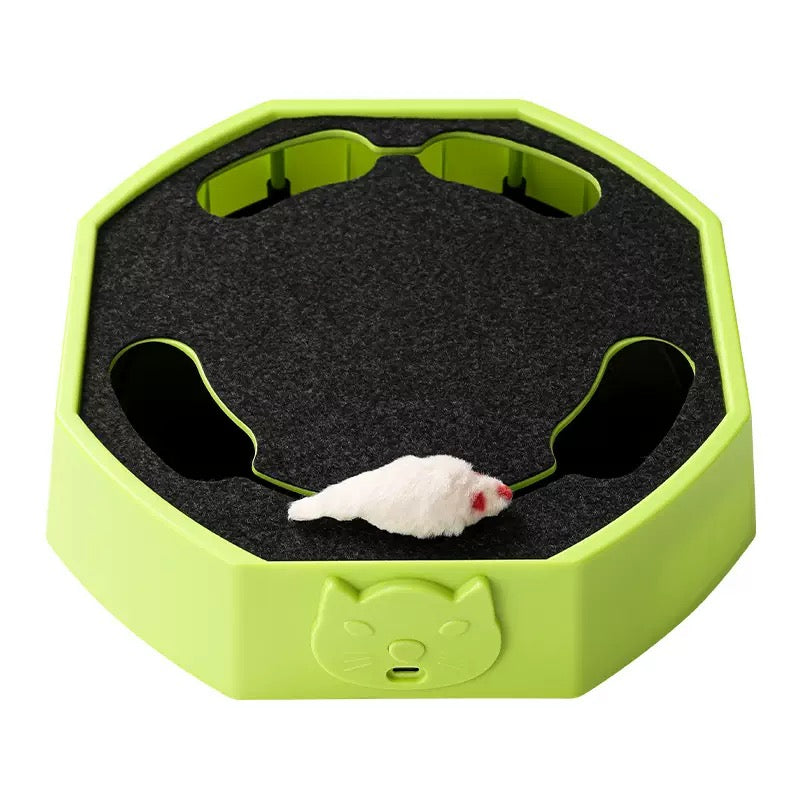Interactive Rotating Mouse Track Cat Toy with Felt Scratcher