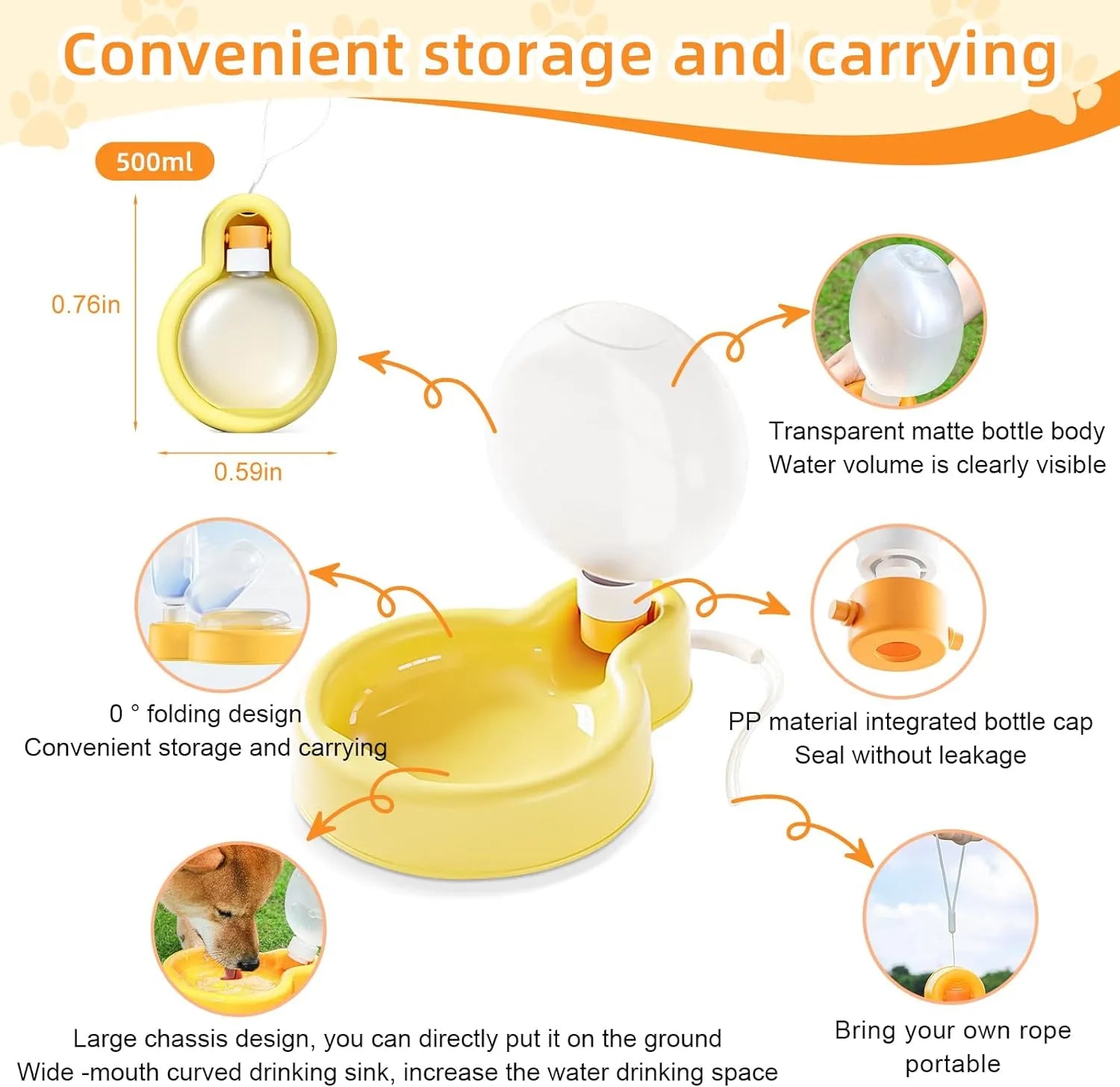 19 oz Foldable-Bowl Pet Water Bottle – 3 Colors