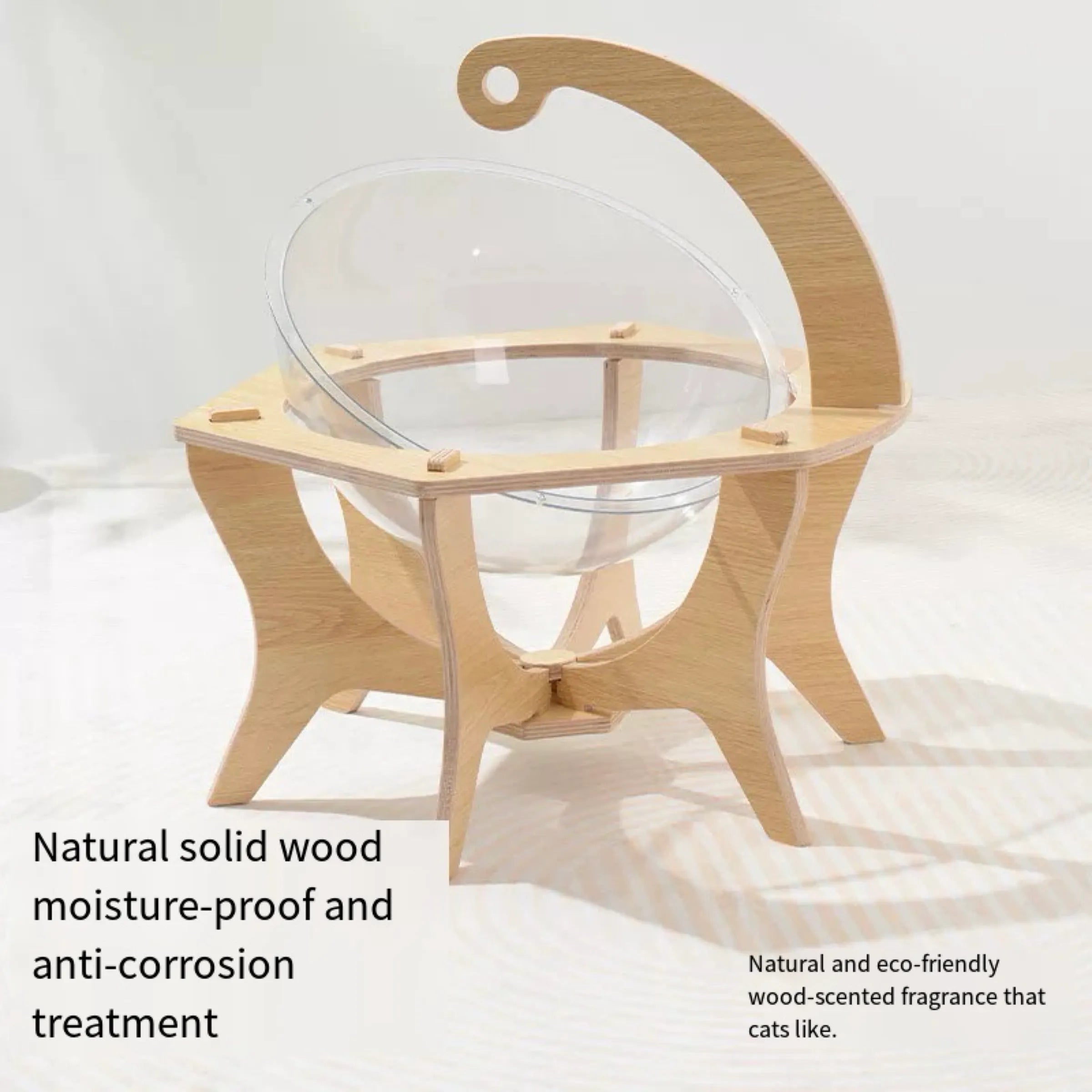 Wooden Space Capsule Cat Bed with Clear Bubble
