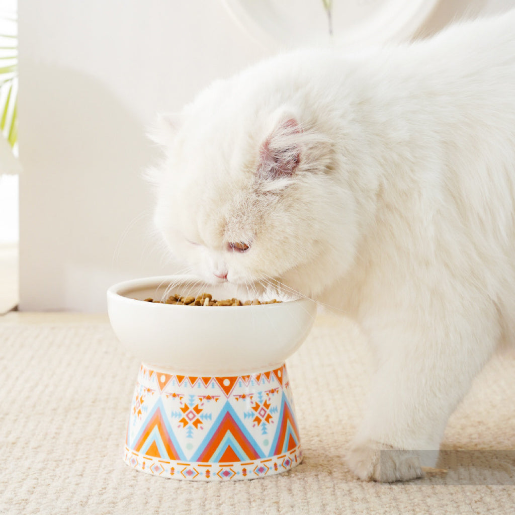 Geometric Pattern Raised Ceramic Cat Bowl – 9 Designs