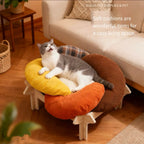Flower-Shaped Cushioned Cat Lounge with Wooden Base