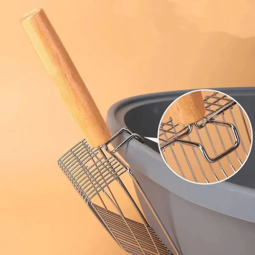 Large Wire Cat Litter Scoop with Wooden Handle – Color & Bag Options