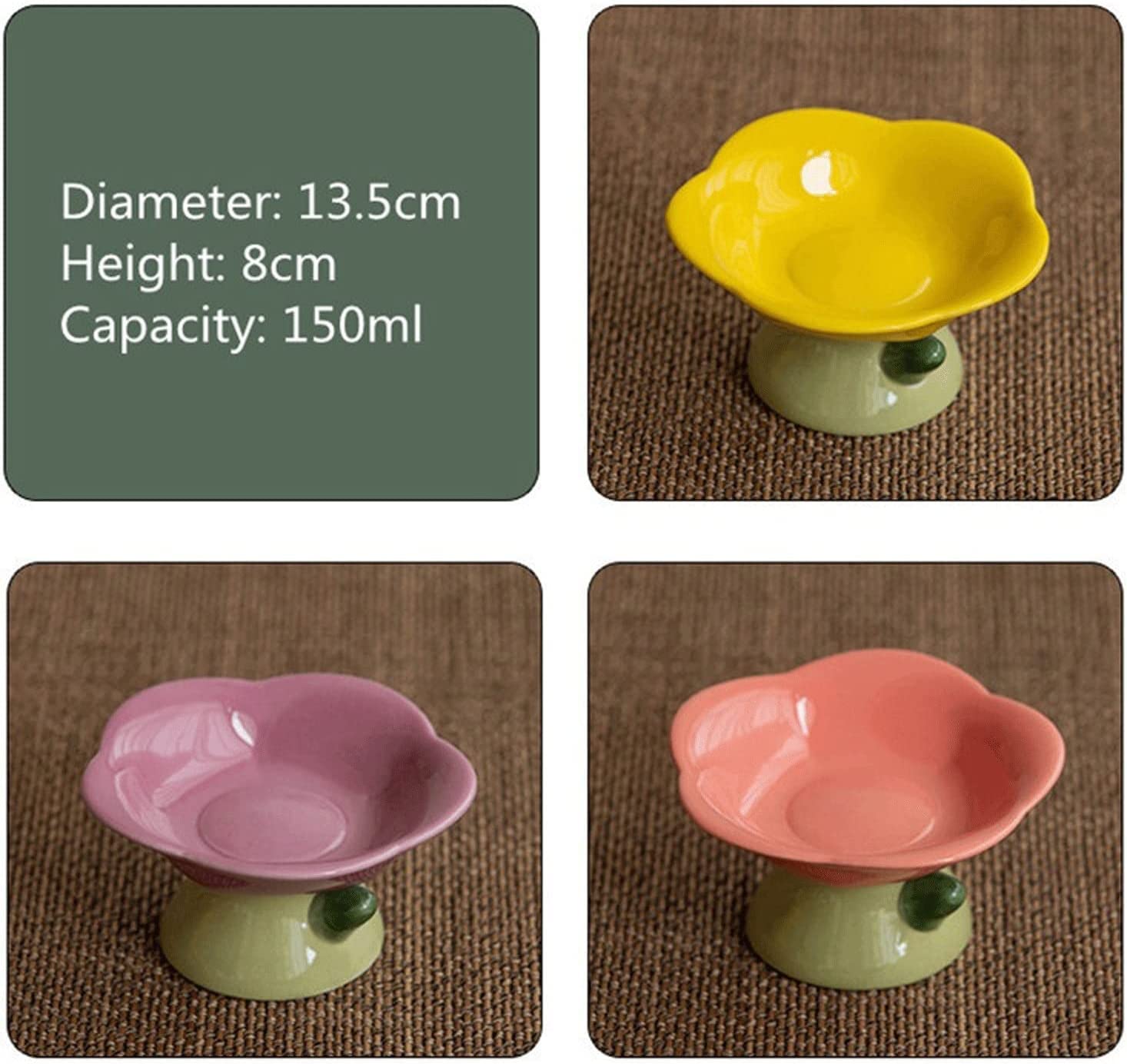 Flower-Shaped Raised Ceramic Cat Bowl – 150 ml
